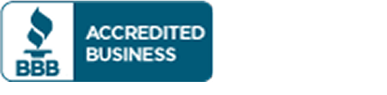 BBB Accredited Business badge and rating graphic on a light background.