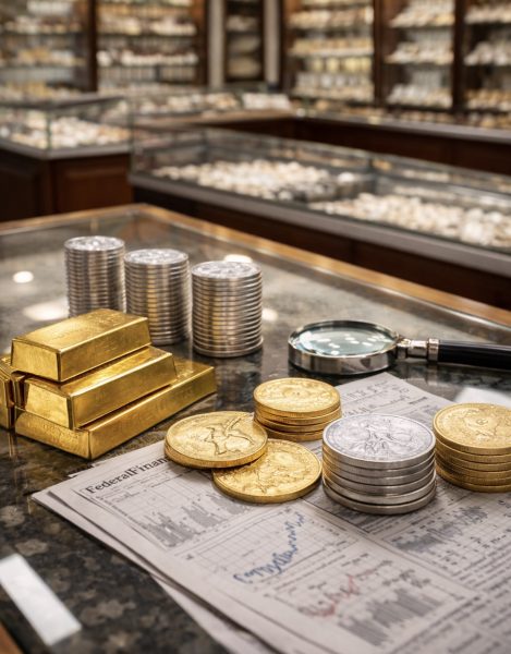 Gold and silver bars and coins at David’s Jewelry & Coin Exchange in Bryan/College Station Texas