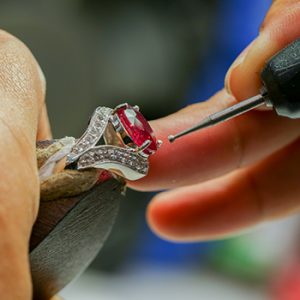 Jewelry Repair to a White Diamond and Ruby Ring